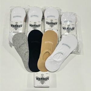 5 New 4-Pack Bombas Women's No Show Socks Medium Black White Tan Grey